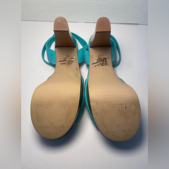 Breckelles peep toe chunky platform sandals heels aqua blue 6.5 - Picture 7 of 9